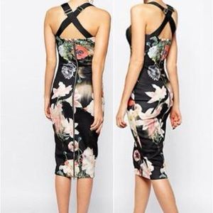 Ted Baker “Carpa” Opulent Bloom Floral Dress Midi Pencil Sheath Sz S/M UK 2 US 6